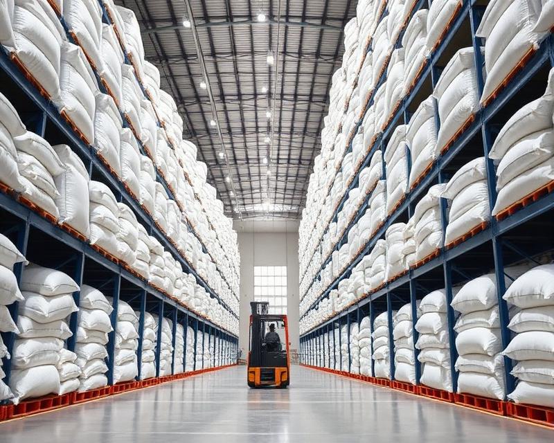Export warehouse with stacked sacks